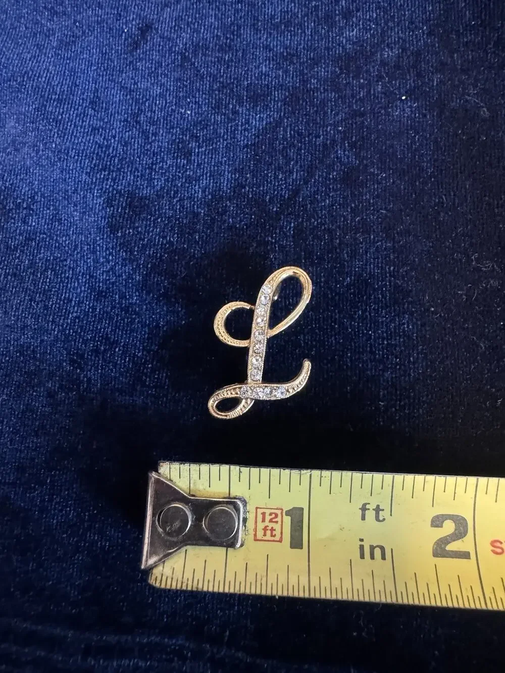 Vintage Gold Tone Rhinestone Script Letter L Initial Monogram Brooch Pin